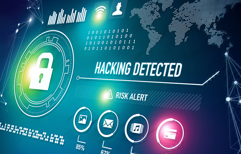 A software screen alerting about hacking